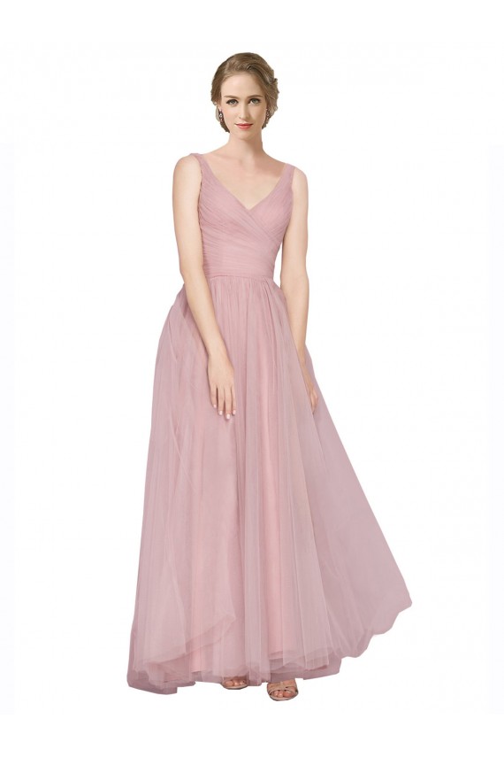 Comprimento Chão Rosa Sem Mangas Linha A Costas em V Decote V Vestidos de Madrinha Por Atacado