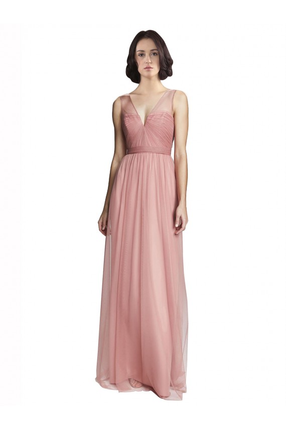 Comprimento Chão Rose Rosa Sem Mangas Linha A Vestidos de Madrinha Por Atacado