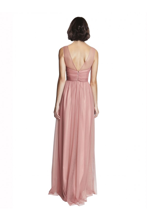Comprimento Chão Rose Rosa Sem Mangas Linha A Vestidos de Madrinha Por Atacado