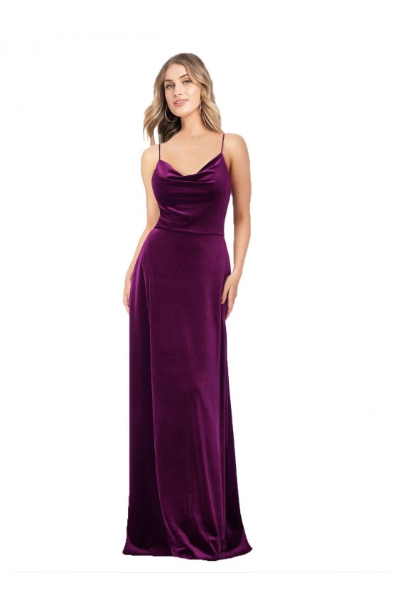 Comprimento Chão Uva Sem Mangas Linha A Criss Cruz Vestidos de Madrinha / Vestidos de Noite / Vestidos de Festa Por Atacado
