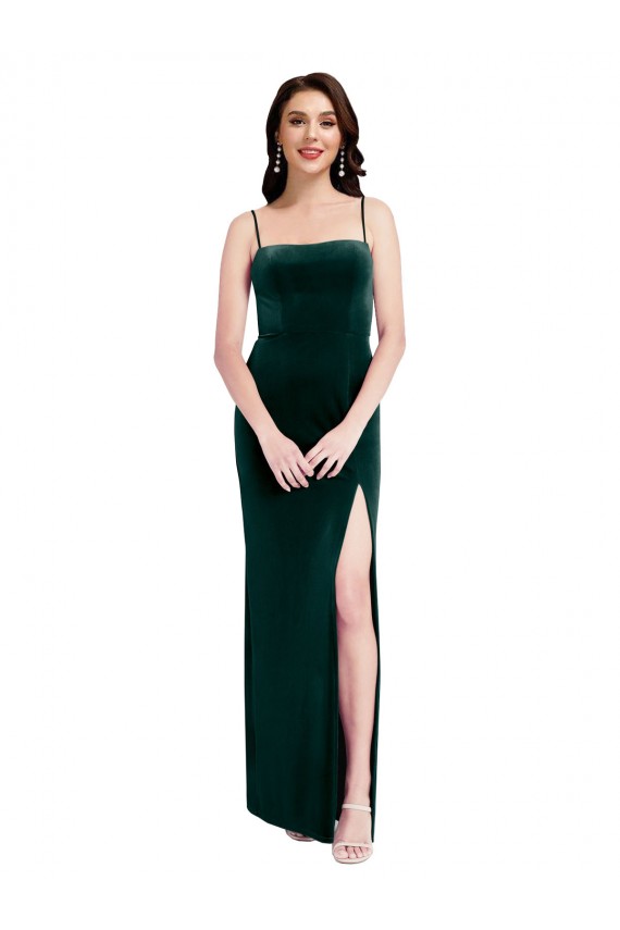 Comprimento Chão Verde Escuro Sem Mangas Bainha Lombar Vestidos de Madrinha / Vestidos de Festa Por Atacado