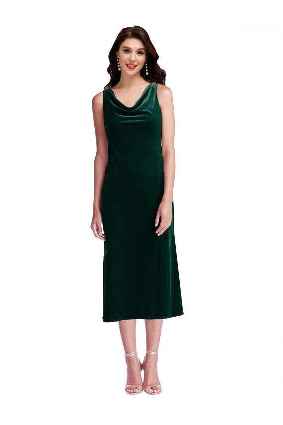 Comprimento Midi Verde Escuro Sem Mangas Bainha Costas em V Vestidos de Madrinha / Vestidos de Festa / Vestidos de Cocktail / Vestidos de Homecoming Por Atacado