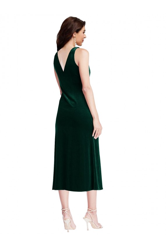 Comprimento Midi Verde Escuro Sem Mangas Bainha Costas em V Vestidos de Madrinha / Vestidos de Festa / Vestidos de Cocktail / Vestidos de Homecoming Por Atacado