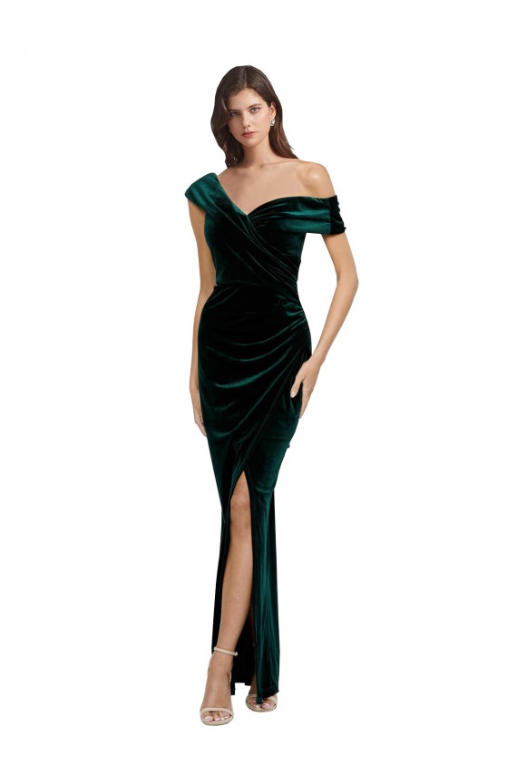 Alto Baixo Verde Escuro Sem Mangas Bainha Vestidos de Madrinha / Vestidos de Noite / Vestidos de Festa Por Atacado