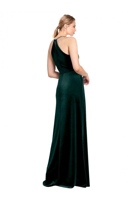 Comprimento Chão Verde Escuro Sem Mangas Linha A Buraco da fechadura Vestidos de Madrinha / Vestidos de Festa Por Atacado