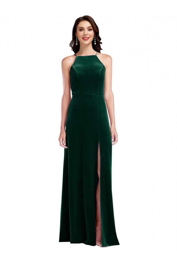 Comprimento Chão Verde Escuro Sem Mangas Linha A Vestidos de Madrinha / Vestidos de Festa Por Atacado