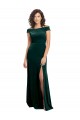 Comprimento Chão Verde Escuro Mangas Curtas Linha A Vestidos de Madrinha / Vestidos de Noite / Vestidos de Festa Por Atacado