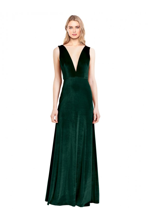 Comprimento Chão Verde Escuro Sem Mangas Linha A Costas em V Vestidos de Madrinha / Vestidos de Noite Por Atacado