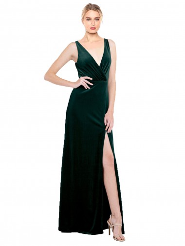 Comprimento Chão Verde Escuro Sem Mangas Linha A Costas em V Vestidos de Madrinha / Vestidos de Noite / Vestidos de Festa Por Atacado