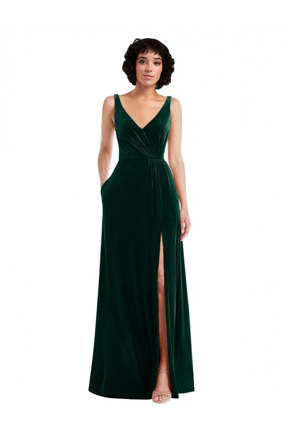 Comprimento Chão Verde Escuro Sem Mangas Linha A Costas em V Vestidos de Madrinha / Vestidos de Festa Por Atacado