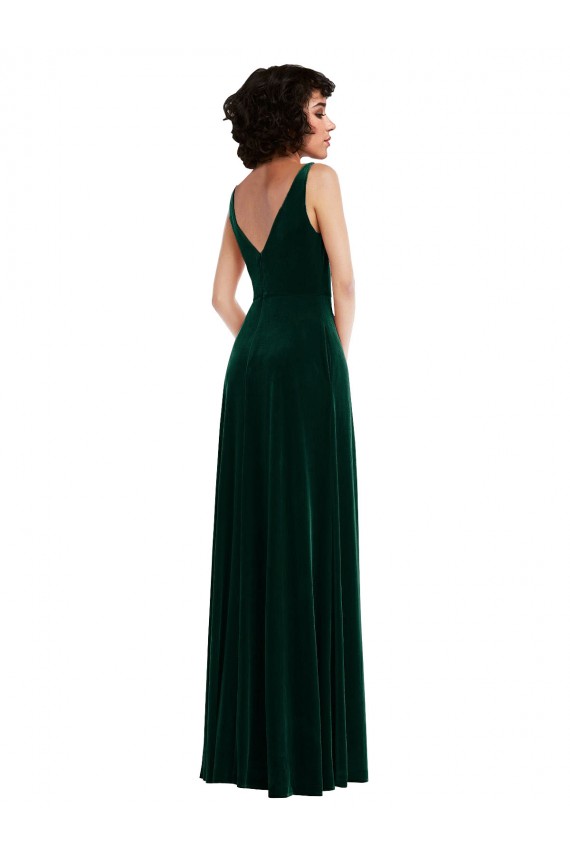 Comprimento Chão Verde Escuro Sem Mangas Linha A Costas em V Vestidos de Madrinha / Vestidos de Festa Por Atacado