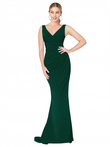 Comprimento Chão Verde Meia-Noite Sem Mangas Sereia Vestidos de Madrinha / Vestidos de Noite / Vestidos de Festa Por Atacado