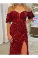 Comboio Corte Vermelho Mangas Curtas Bainha Vestidos de Festa Por Atacado