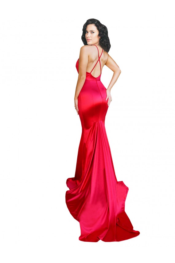 Comprimento Chão Vermelho Sem Mangas Sereia Lombar Vestidos de Baile / Vestidos de Noite / Vestidos de Festa Por Atacado