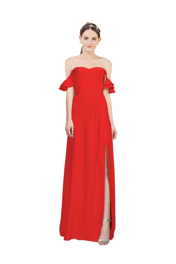 Comprimento Chão Vermelho Sem Mangas Linha A Vestidos de Madrinha / Vestidos de Noite Por Atacado
