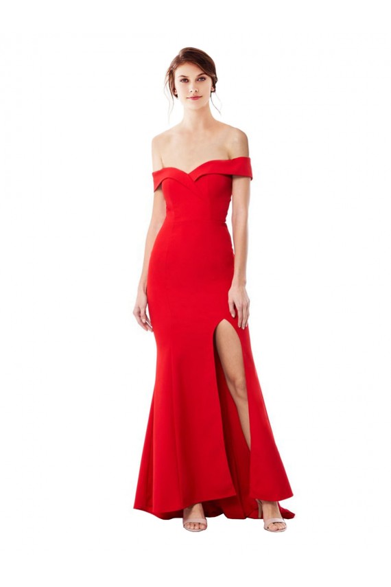 Comprimento Chão Vermelho Sem Mangas Sereia Vestidos de Madrinha / Vestidos de Festa Por Atacado