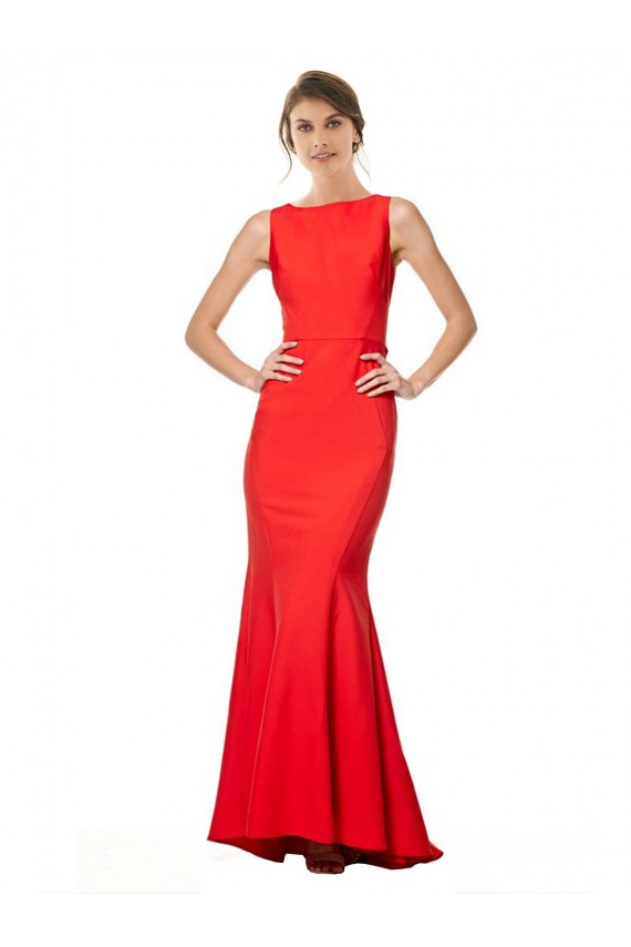 Comprimento Chão Vermelho Sem Mangas Sereia Abrir de volta Vestidos de Madrinha / Vestidos de Noite Por Atacado
