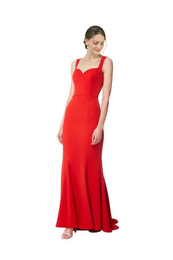 Comprimento Chão Vermelho Sem Mangas Sereia Vestidos de Madrinha / Vestidos de Noite Por Atacado