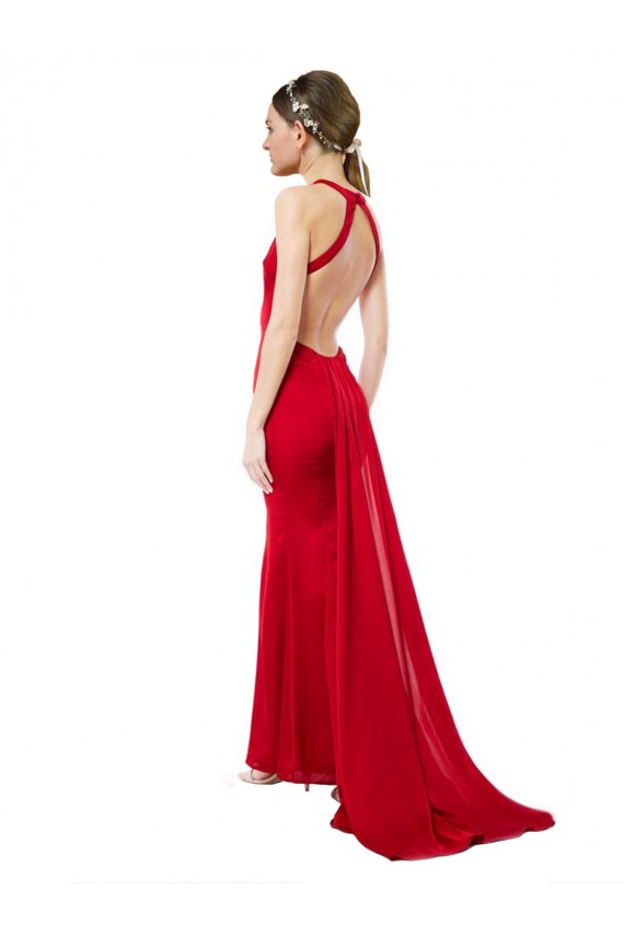Comprimento Chão Vermelho Sem Mangas Sereia Abrir de volta Vestidos de Madrinha / Vestidos de Festa Por Atacado