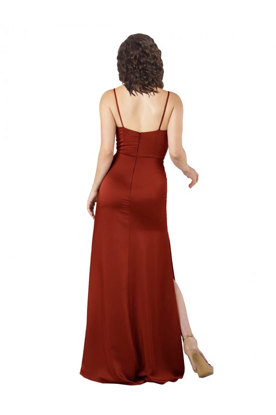 Comprimento Chão Vermelho Sem Mangas Linha A Lombar Vestidos de Madrinha / Vestidos de Noite / Vestidos de Festa Por Atacado