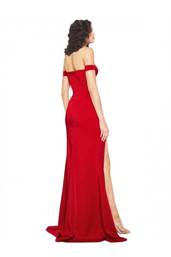 Comprimento Chão Vermelho Sem Mangas Linha A Fora do Ombro Vestidos de Madrinha / Vestidos de Noite / Vestidos de Festa Por Atacado