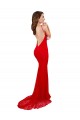 Comprimento Chão Vermelho Sem Mangas Sereia Abrir de volta Decote Alto Vestidos de Madrinha / Vestidos de Noite / Vestidos de Festa Por Atacado