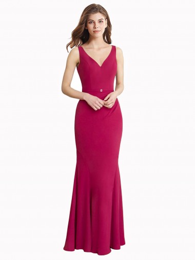 Comprimento Chão Vermelho Sem Mangas Sereia Costas em V Vestidos de Madrinha / Vestidos de Festa Por Atacado