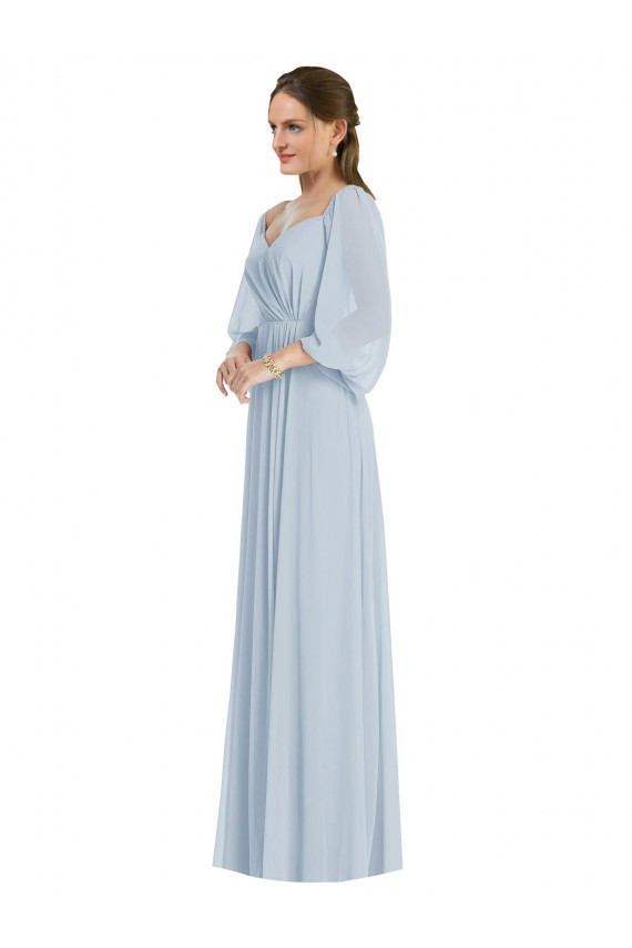 Comprimento Chão Vidro Marinho Mangas Bispo, Mangas Bufantes Linha A Vestidos de Madrinha / Vestidos de Noite Por Atacado