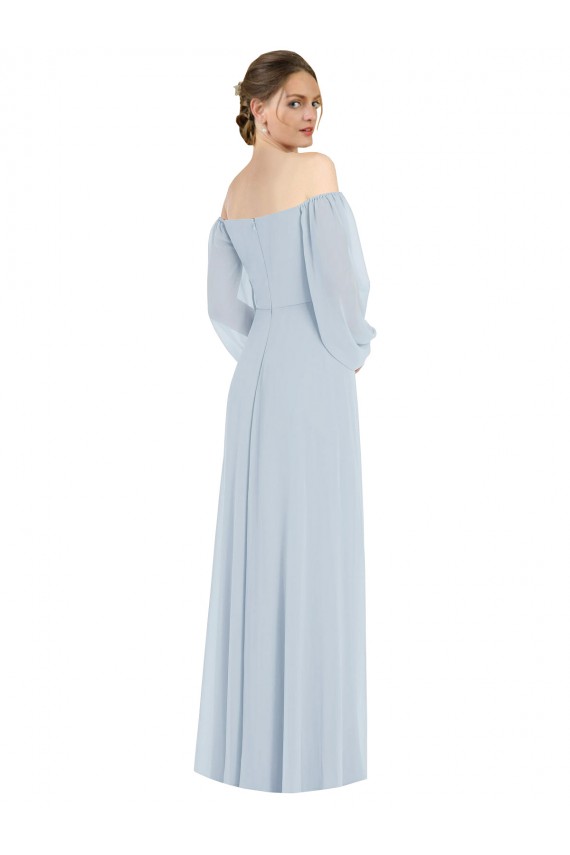 Comprimento Chão Vidro Marinho Mangas Bispo, Mangas Bufantes Linha A Vestidos de Madrinha / Vestidos de Noite Por Atacado
