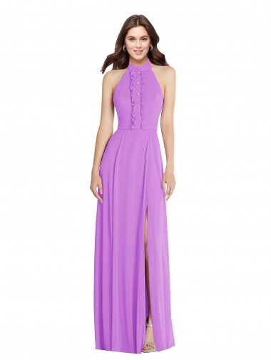 Comprimento Chão Violeta Sem Mangas Linha A Abrir de volta Vestidos de Madrinha / Vestidos de Noite Por Atacado