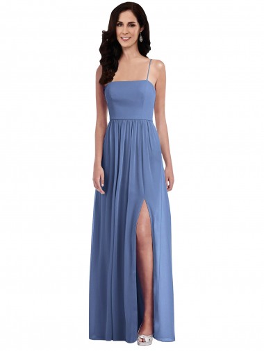 Comprimento Chão Windsor Azul Sem Mangas Linha A Lombar Vestidos de Madrinha Por Atacado