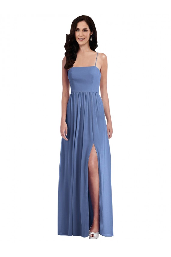 Comprimento Chão Windsor Azul Sem Mangas Linha A Lombar Vestidos de Madrinha Por Atacado