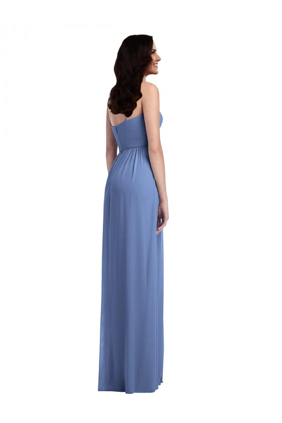 Comprimento Chão Windsor Azul Sem Mangas Linha A Lombar Vestidos de Madrinha Por Atacado