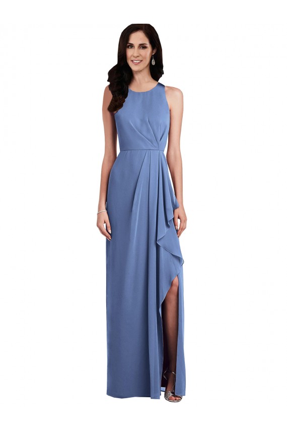 Comprimento Chão Windsor Azul Sem Mangas Linha A Buraco da fechadura Vestidos de Madrinha Por Atacado