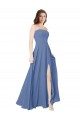 Comprimento Chão Windsor Azul Sem Mangas Linha A Abrir de volta Vestidos de Madrinha Por Atacado