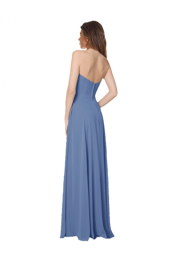 Comprimento Chão Windsor Azul Sem Mangas Linha A Abrir de volta Vestidos de Madrinha Por Atacado